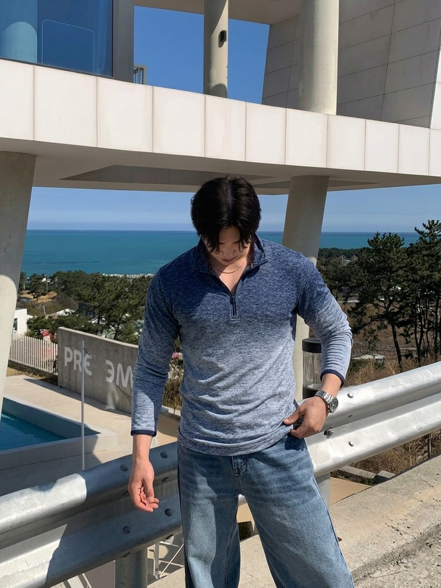 Polera Champion Power Core – Half Zip con Degradado Azul
